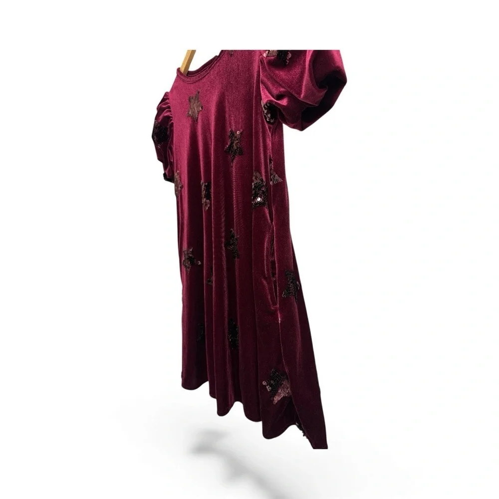 Girls' Short Sleeve Sequin 'Star' Velour Dress - Cat & Jack™ Burgundy - Picture 7 of 7